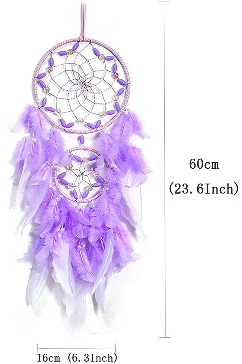 Purple Dream Catcher, Large Dreamcatcher, Handmade Feather Mobile Wall Decor Hanging for Girl Women Bedroom Dorm Room Decorations Home Ornament Birthday Festival Craft Gift (Dual Ring)